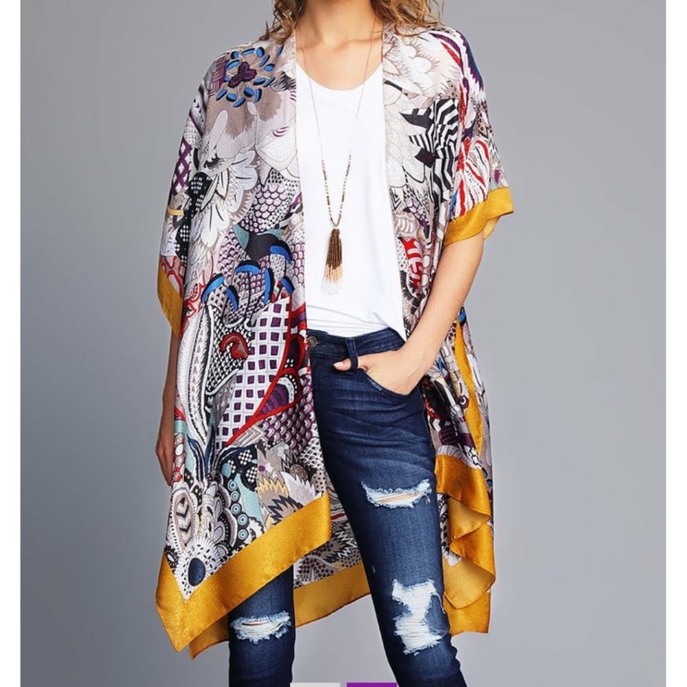 Do Everything in Love Abstract Floral Kimono